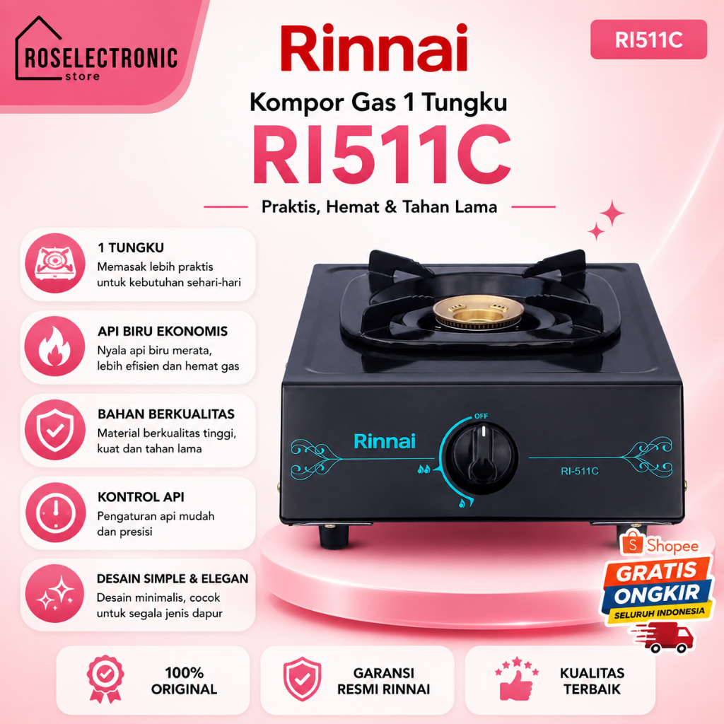 Kompor Gas Rinnai 1 Tungku RI 511 C Original Bergaransi/RI 511 C/RI 511C/RI511C/RI-511-C/RI-511C