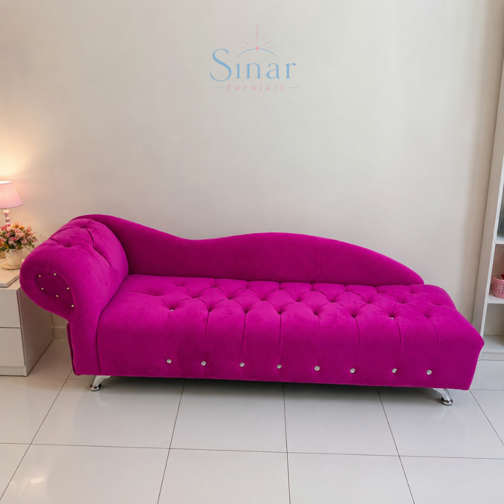 Sofa Chaise Lounge 100cm, 120cm, & 150cm Velboa Cream Sofa Santai Minimalis Elegan Sofa Ruang Tamu