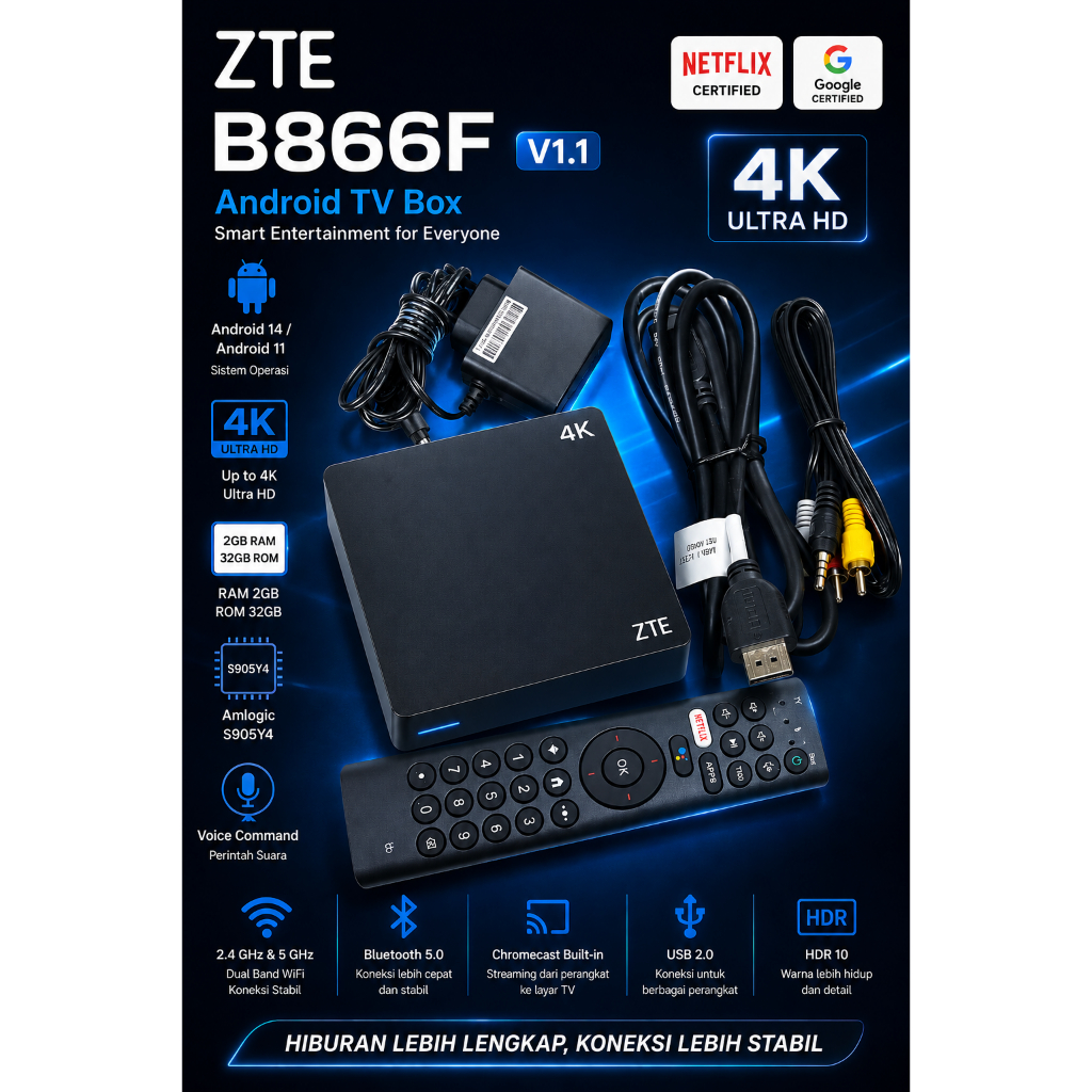 ANDROID BOX ZTE B866F V1.1 ANDROID 11 / ANDROID 14