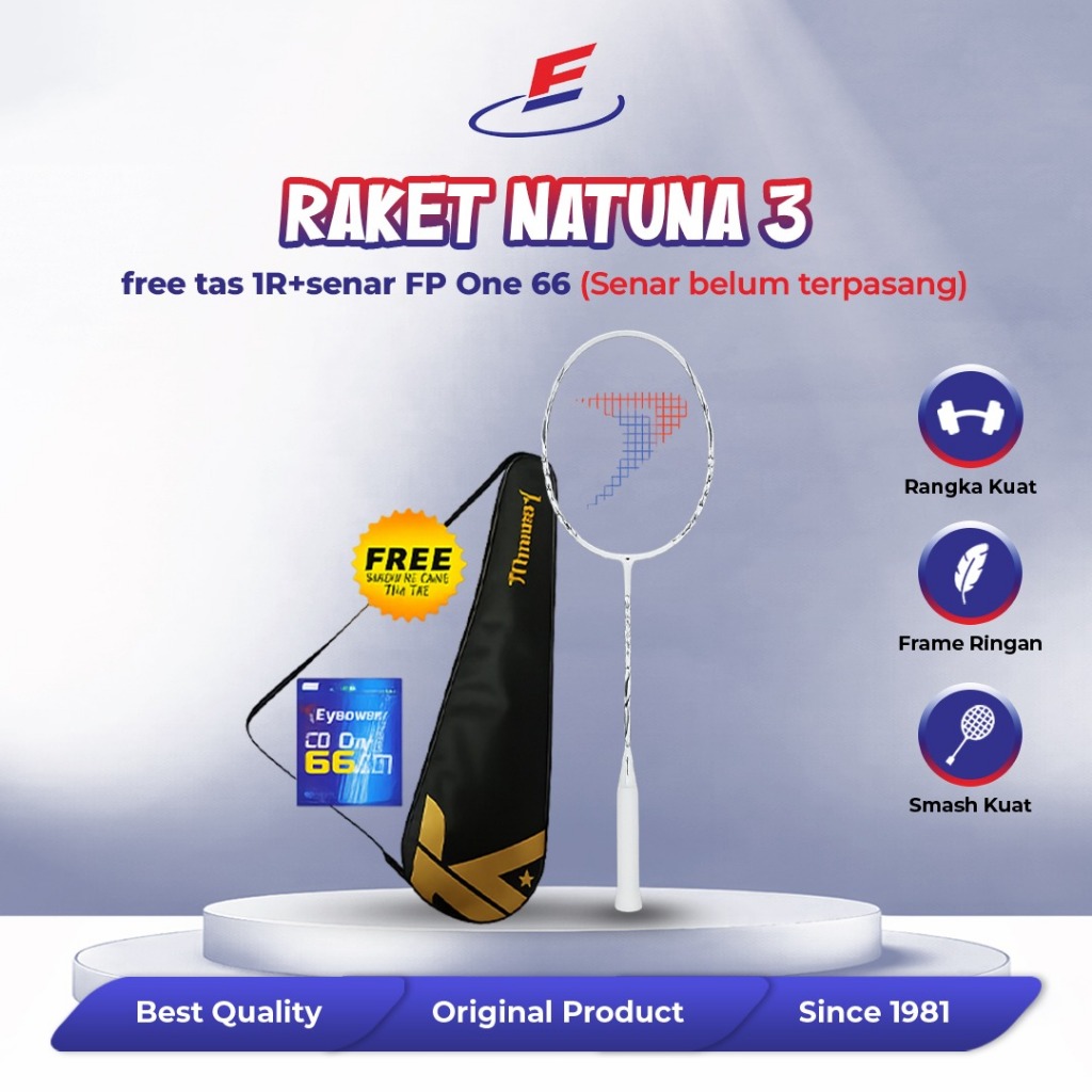 Flypower Natuna 03 Raket Badminton Bulutangkis – White | Offensive | Stiff | Max 30 lbs