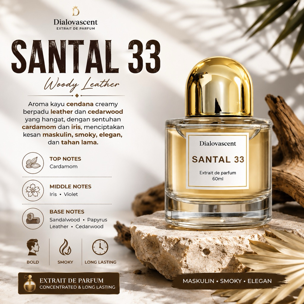 Dialovascent - SANTAL 33 parfum pria Aroma Woody Leather Bold Smoky