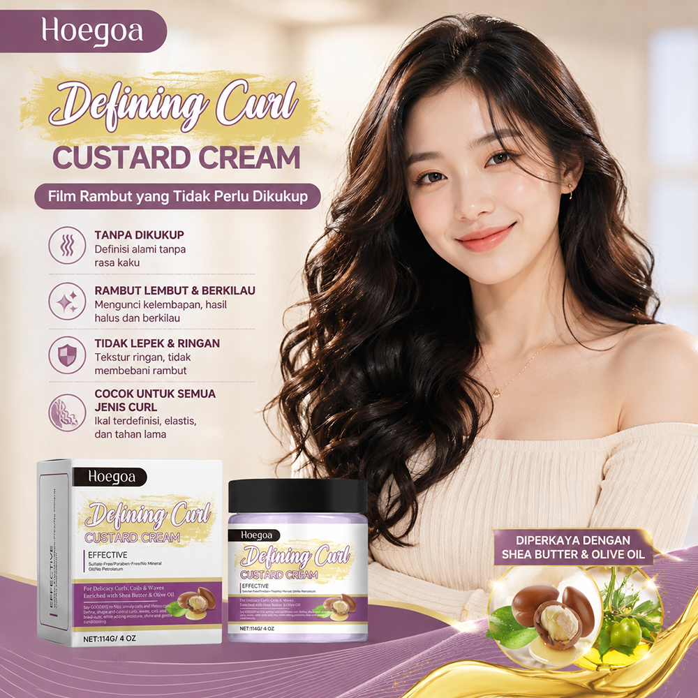 Hoegoa Curl Defining Cream 114g Krim Penata Rambut Atasi Rambut Kering & Kusut, Bentuk Keriting Alam