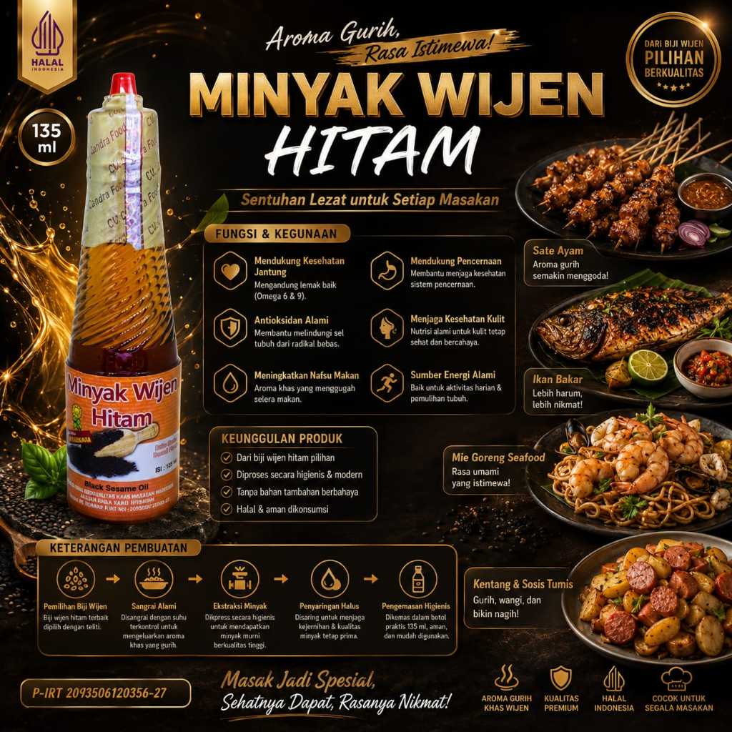 Minyak Wijen Hitam Premium 135ML Cap Bunga Matahari Halal