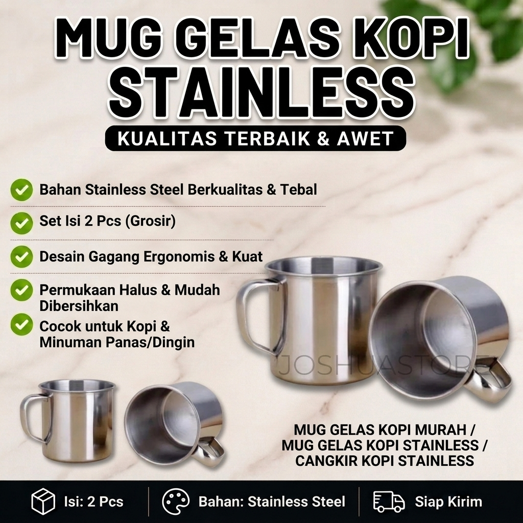 MUG GELAS KOPI MURAH / MUG GELAS KOPI STAINLESS / CANGKIR KOPI STAINLESS TERLARIS 