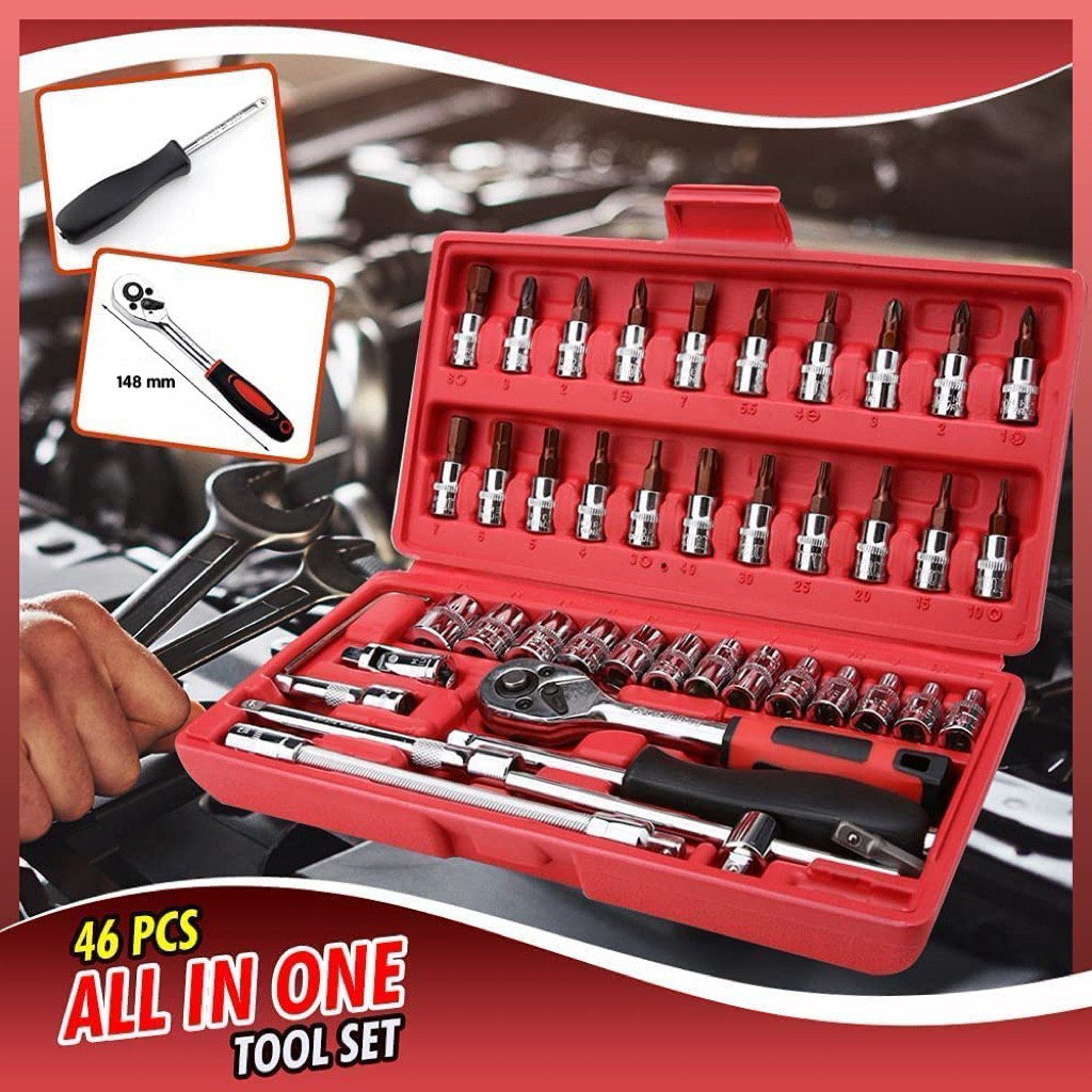 Shun Da Set Kunci Sok Reparasi Mobil Chrome Vanadium 46in1