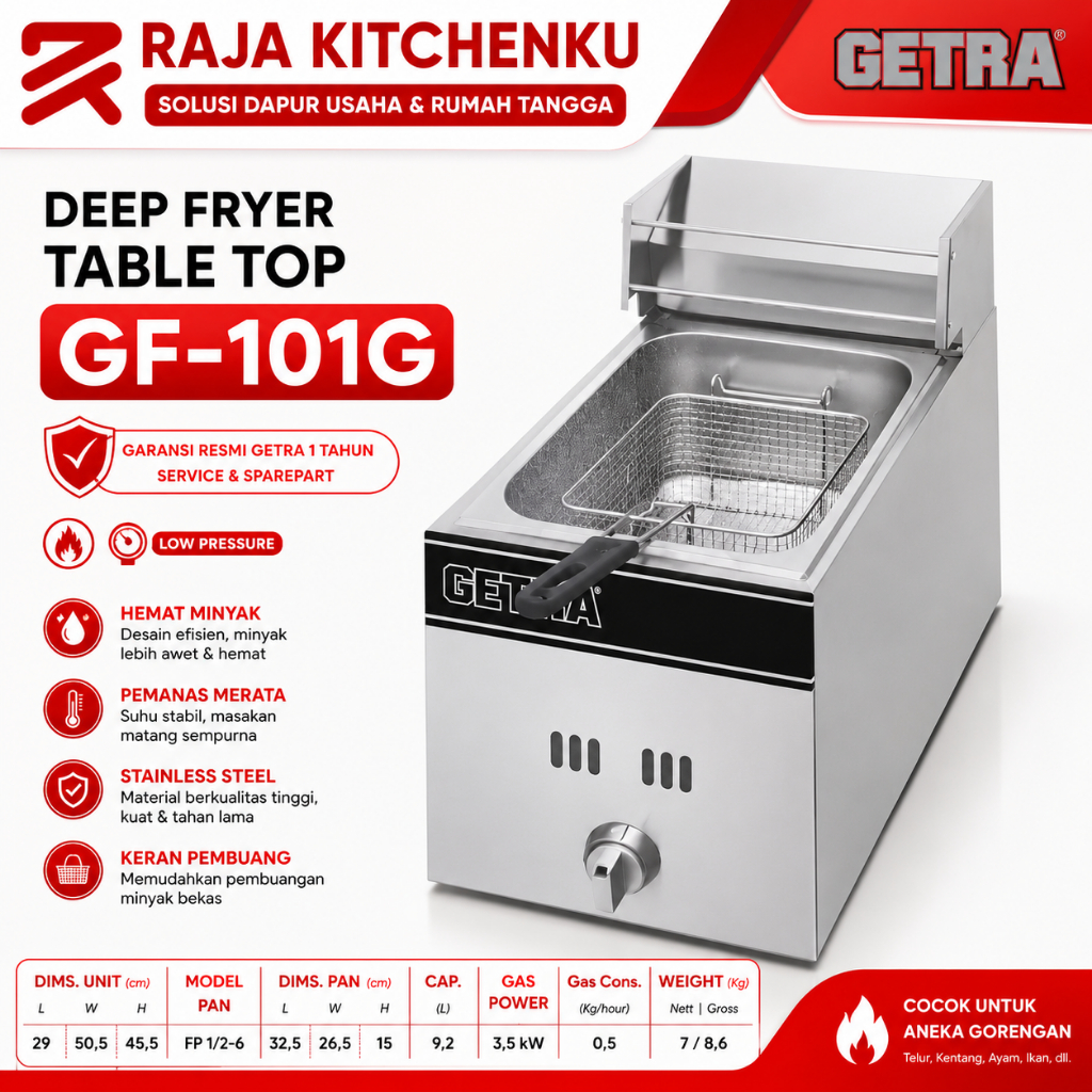 GETRA GAS FRYER GF-101G/ GF101G/ GF 101G/BERGARANSI RESMI