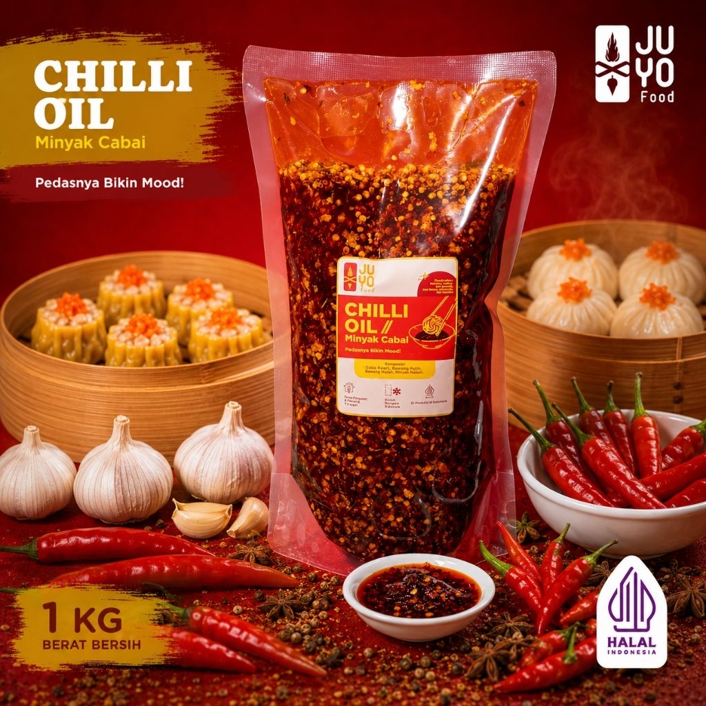 HALAL MUI CHILI OIL 1 KG JUMBO EKONOMIS GROSIR MINYAK CABAI DIMSUM MIE AYAM BASRENG BASO ACI RAMEN L