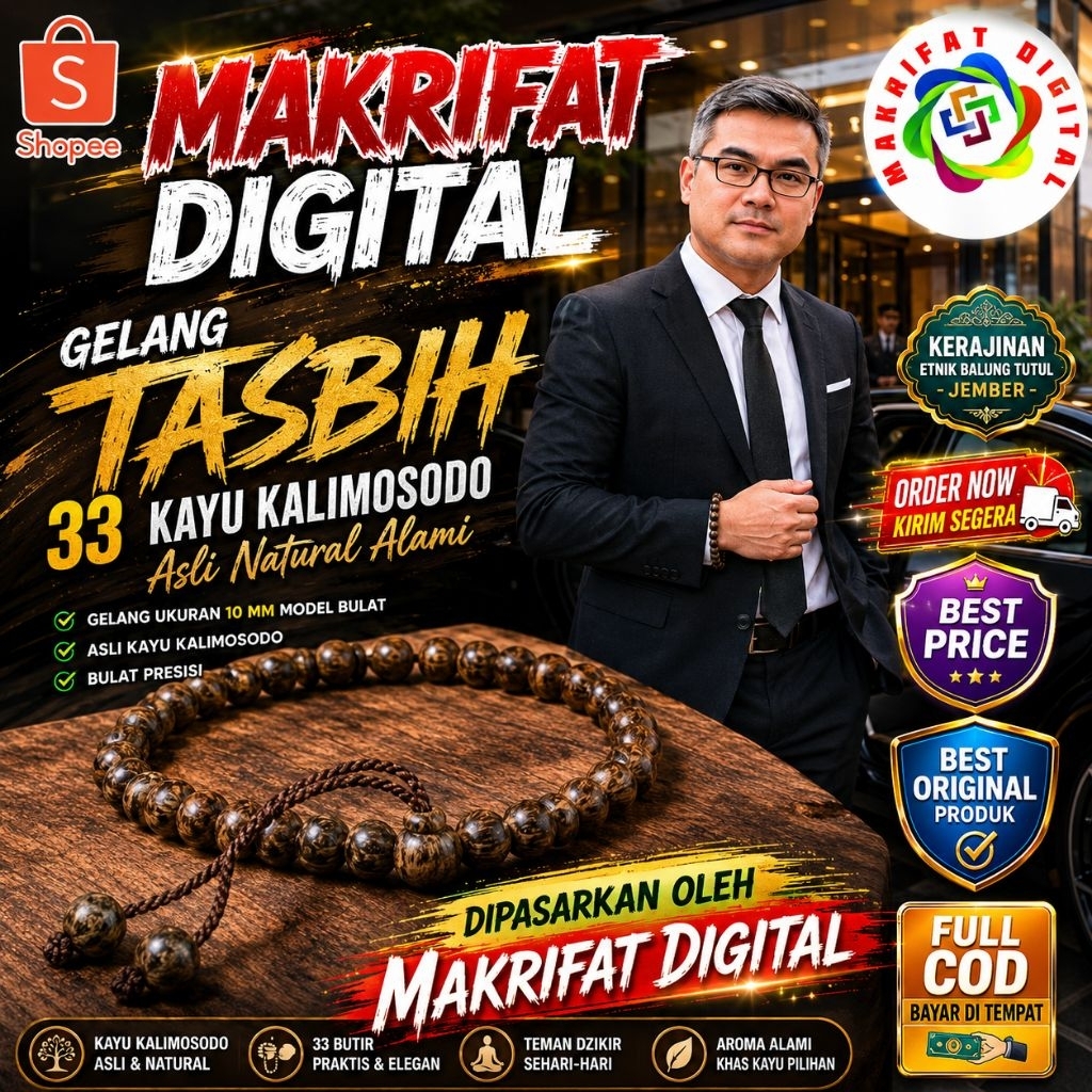 MAKRIFAT DIGITAL | Gelang KAYU GAHARU ASLI  5 mm  | Gelang tasbih pria gelang tasbih 33 butir gelang