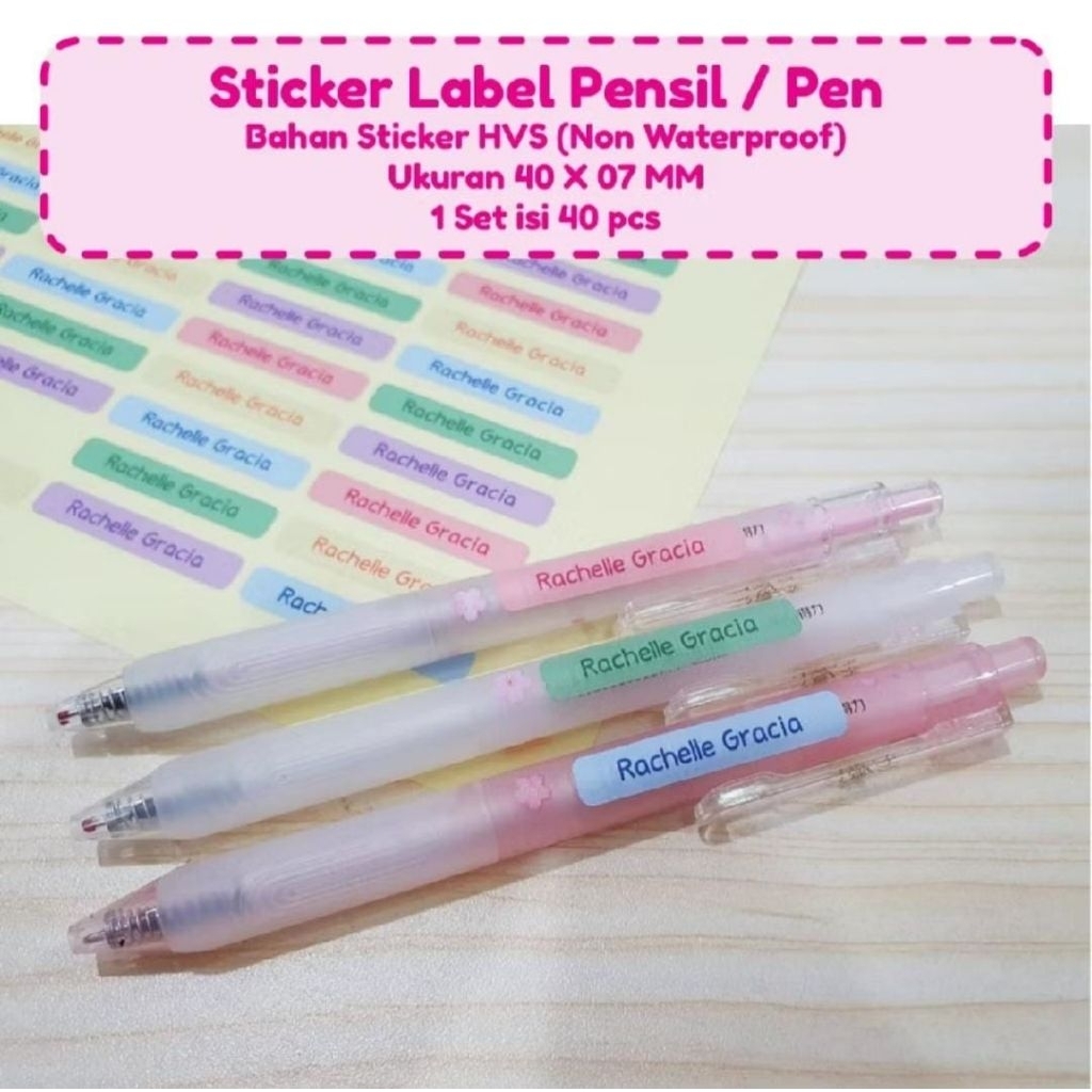 stiker label nama pensil/ label nama alat tulis custom non waterproof