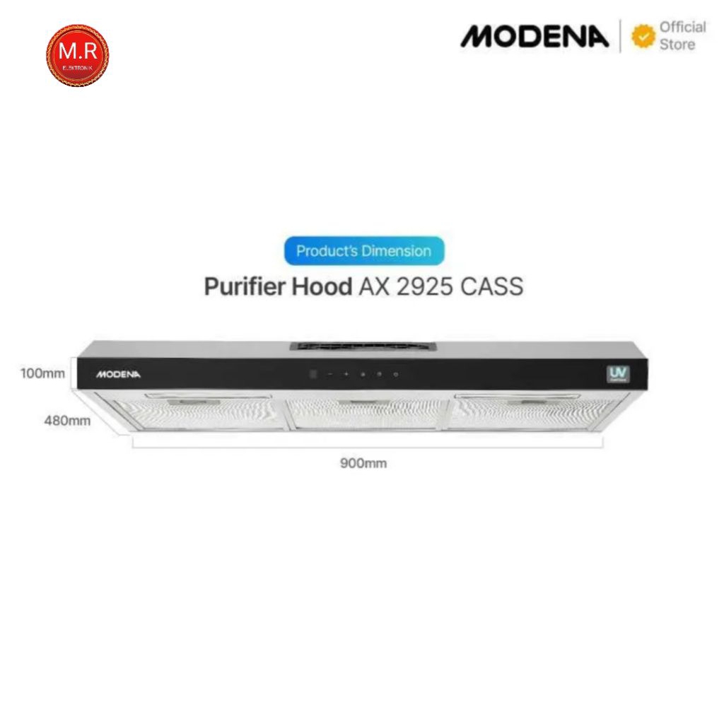 COOKER HOOD MODENA UV TOUCH SCREEN AX2925CASS 90CM GARANSI RESMI 1 TAHUN