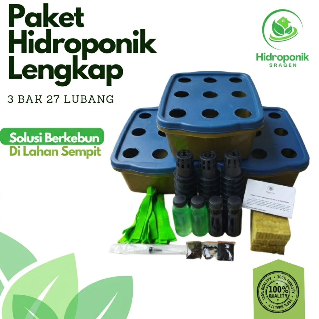 HIDROPONIK SRAGEN-HIDROPONIK SET 27 LUBANG 3 BAK LENGKAP PAKET HEMAT TERMASUK BENIH SAYUR
