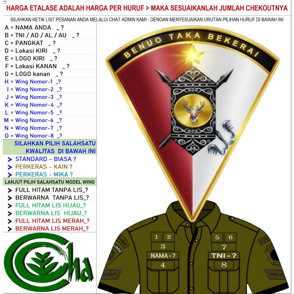 LOGO YONIF TP 826/BENUO TAKA BEKERAI / MULAWARMAN BORDIR CUSTOM BREVET ATRIBUT SATUAN TNI AD HABEMA 