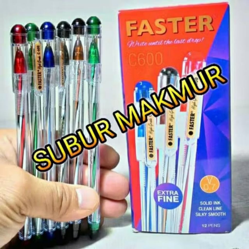 (1Lusin=12 Pcs) Pulpen | Bolpen | Pena | Bolpoint FASTER C600 HITAM ASLI