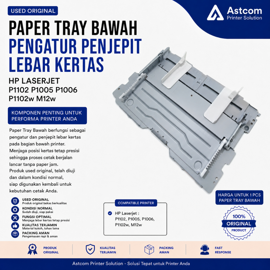 Paper Tray Bawah Pengatur Penjepit Lebar Kertas HP LaserJet P1102 P1005 P1006 P1102w M12w Used Origi