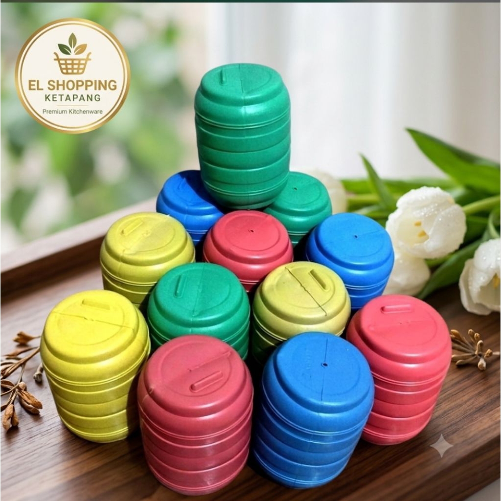 celengan plastik kecil warna warni model gentong