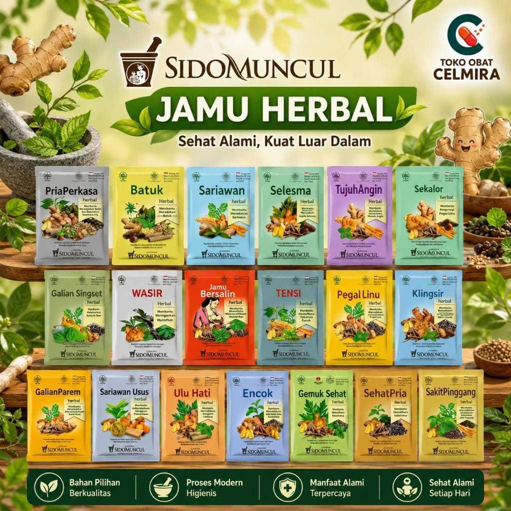 Jamu Sido Muncul All Variant Sachet - Pegal Linu, Sehat Wanita, Sehat Pria, Gemuk Sehat, Galian Sing