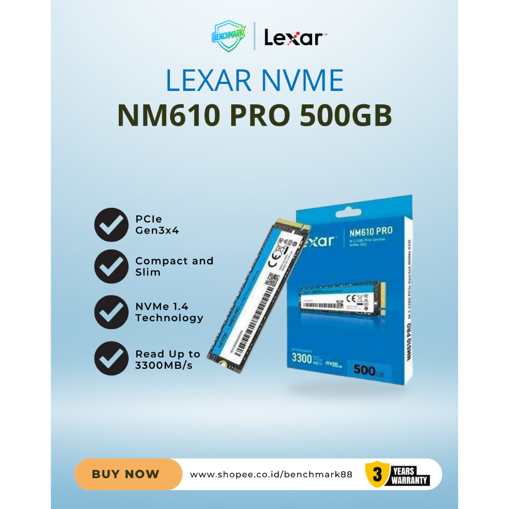 LEXAR NM610 PRO NVMe M.2 2280 500GB – SSD NVMe Kencang untuk Gaming, Kerja & Upgrade Laptop/PC Garan