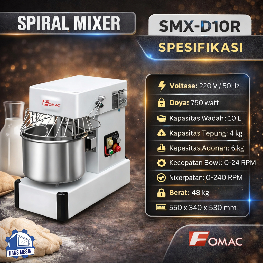 FOMAC MIXER KUE 10 LITER / SPIRAL MIXER (FOMAC) SMX-D10R