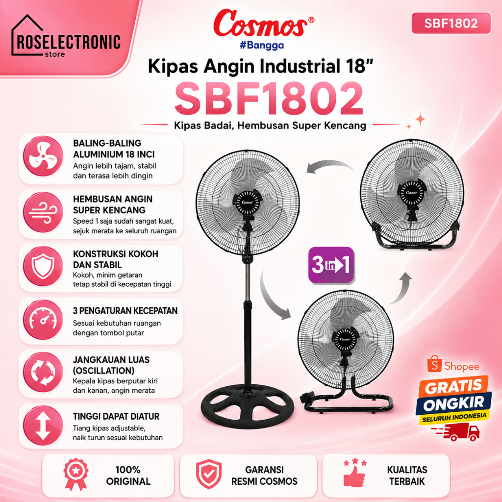 SBF1802 Cosmos Industrial Fan SBF-1802 Baling-Baling Alumunium 18 Inci