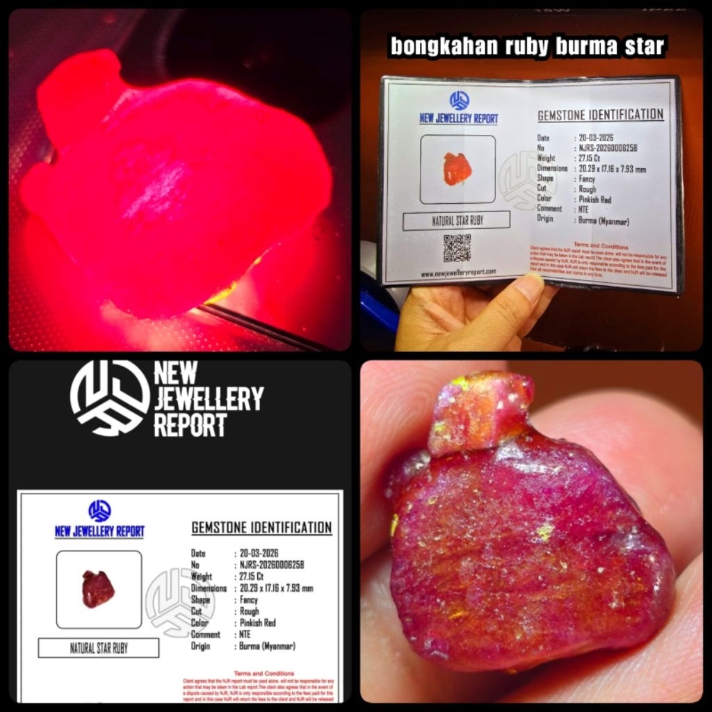 bongkahan batu Ruby Burma Myanmar + memo lab NTE