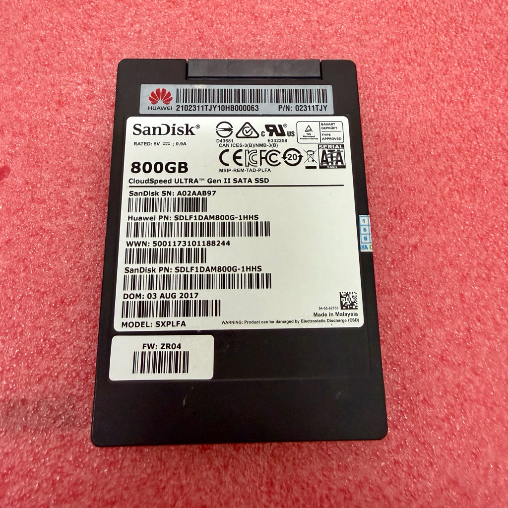 SanDisk CloudSpeed Ultra Gen II 800GB Enterprise SSD SATA 6Gb/s 2.5” Huawei SDLF1DAM800G-1HHS
