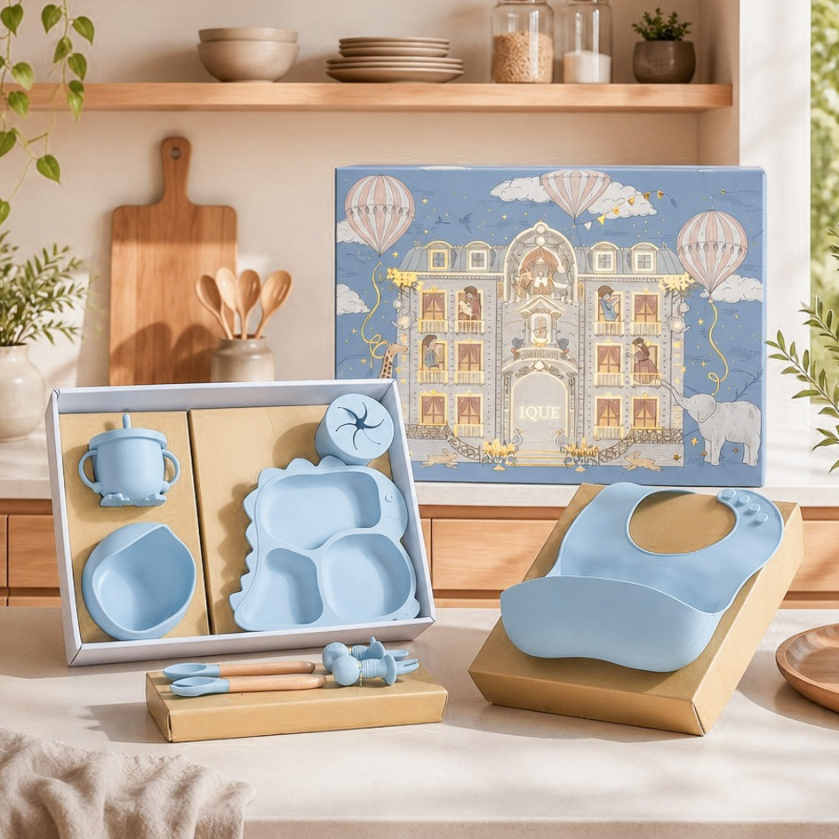 IQUE Hampers Premium Bayi Kado Lahiran Anak Perempuan Laki Laki - Parcel Mpasi Peralatan Makan