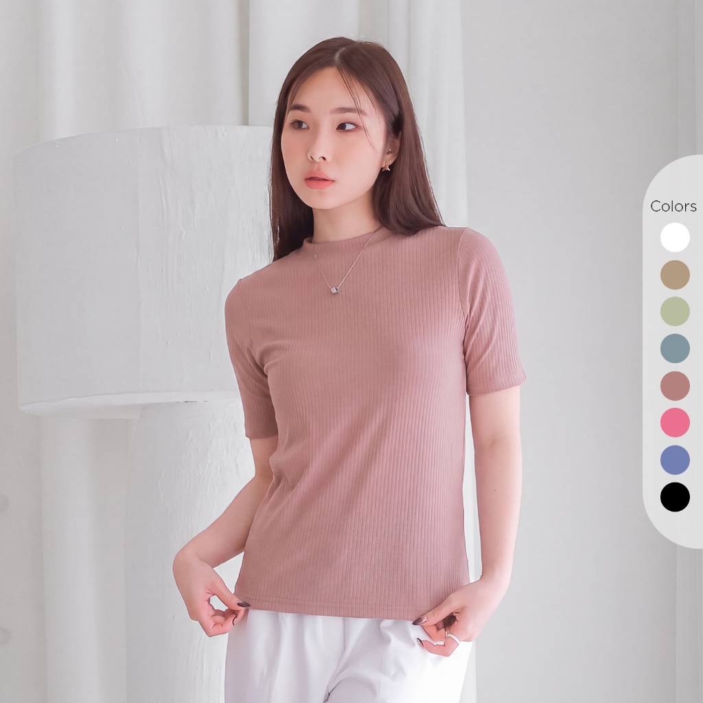 Isla Morgan Tee - Basic Inner Kerah Pendek - Kaos Basic Lengan Pendek Wanita - Rib Knitt Blouse
