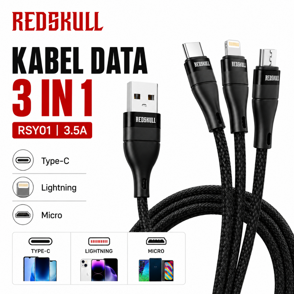 Redskull Kabel Data 3 In 1 RSY01 3.5A Garansi 1 Tahun