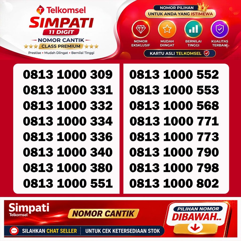 Nomor Cantik Telkomsel  Simpati11 Digit Support 5G Bonus Kuota 3Gb seri 1000