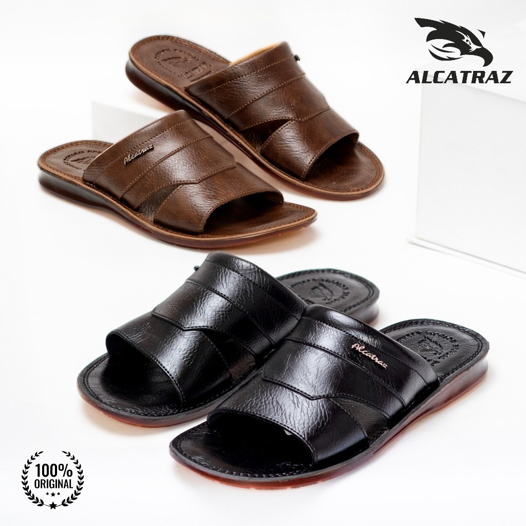 ALCATRAZ Sandal Selop Pria Kulit Slop Kokop Slip on Sol Karet Pentil Anti Licin Original 100% Olympu