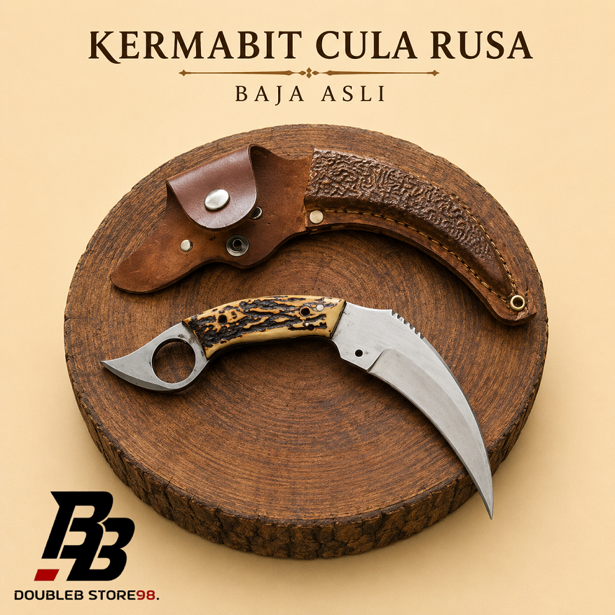 Kerambit Cula Rusa Ready Stock | Pisau Kerambit Spring Steel Tempa | Handle Fiberglass Sarung Kulit 