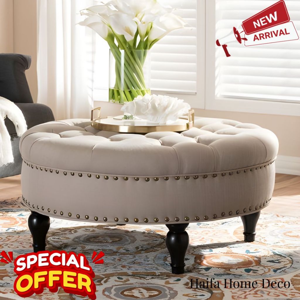 Stool Sofa Bench Bulat Kaki Kayu Jati Modern Cocktail