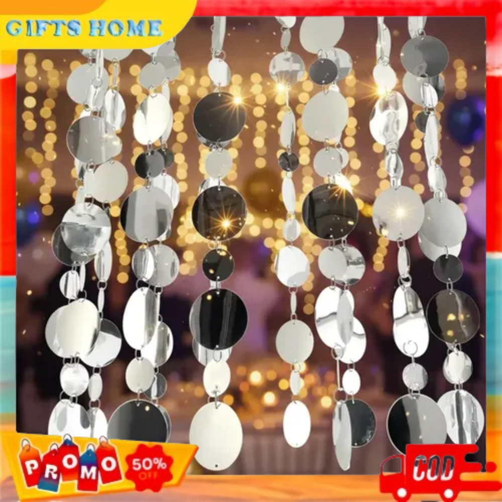 Tirai Bulat Warna Gold Silver / Backdrop Dekorasi Cocok Untuk Acara Ulang Tahun, Wedding, Anniversar