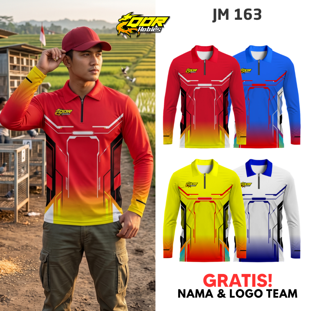 Jersey Merpati Custom QDR HOBIES Motif JM163 Kerah Polo Ziper Full Printing Gratis Nama dan Logo Tim