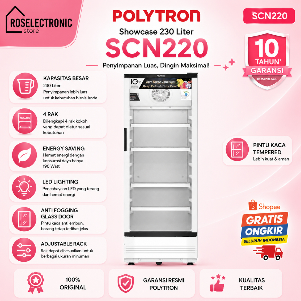 POLYTRON Showcase 230 Liter SCN220/SCN-220/SCN 220/SCN220/100% ORIGINAL POLYTRON/BERGARANSI RESMI