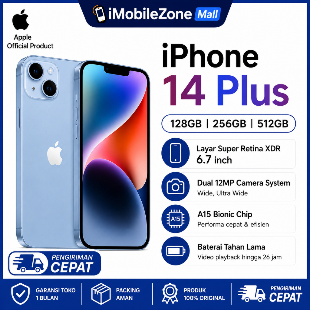 iPhone 14 Plus iBox Second Original | 128GB/256GB | A15 Bionic | Face ID | 12MP Dual Camera | 5G