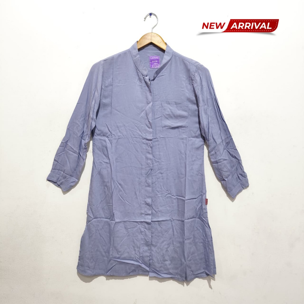 CAESAR LADIES Kemeja Wanita Lengan Panjang Steel Blue Hidden Button | 100% Cotton