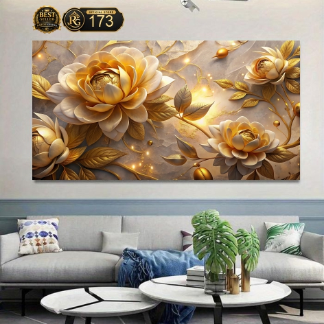 Wallpaper Dinding Custom 3D Motif Bunga Emas Best Seller - Cetak Wallpaper 3D Motif Bunga Mewah