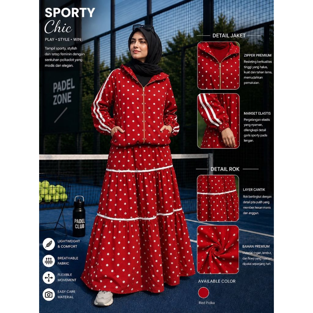Sporty Chic By. Gallery Syarifah One Set Wanita Sporty Angun Dan Motif Polka Timeles