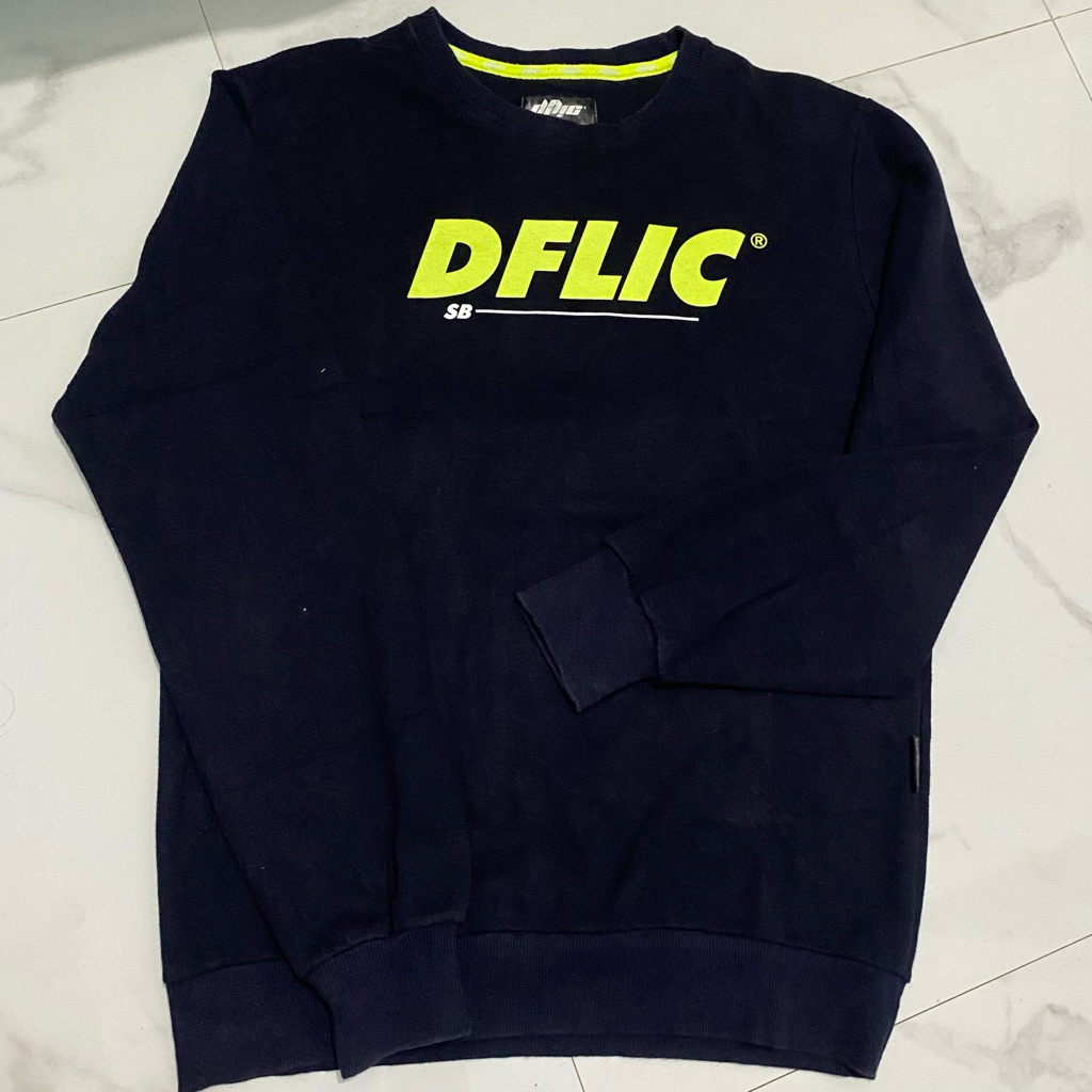 Sweater DFLIC Hitam Logo Kuning Neon Lengan Panjang Kasual Pria Wanita