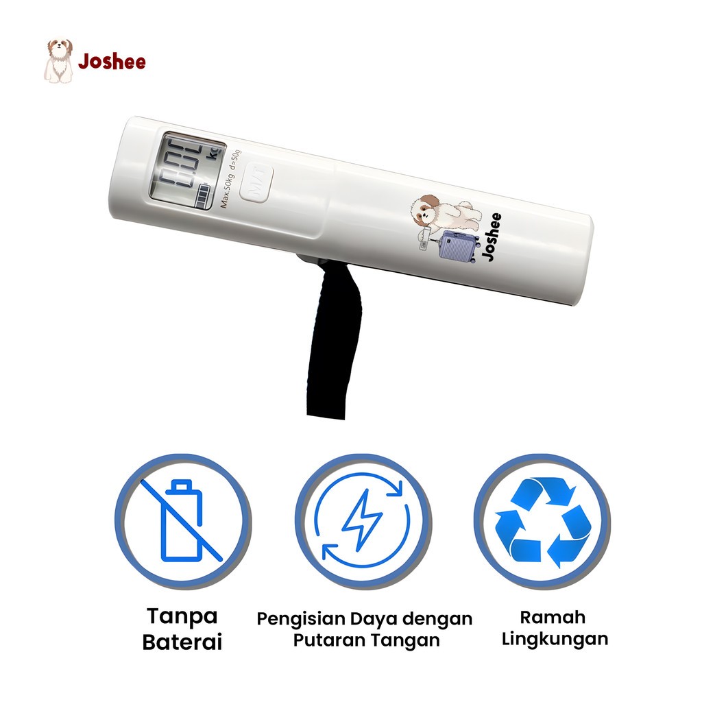 Joshee Portable Luggage Scale Battery Free–Timbangan Koper Energi Kinetik Tanpa Baterai