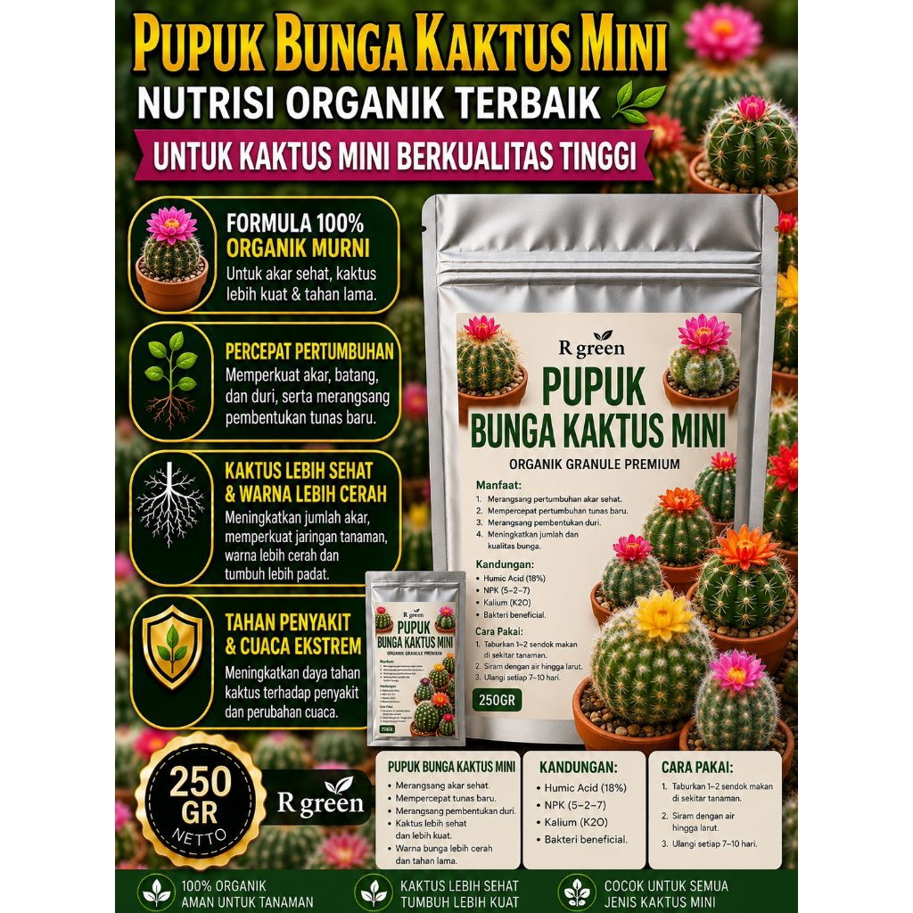pupuk organik khusus bunga kaktus mini - Pupuk Organik Pembesar Badan, Penguat Akar & Perangsang Bun