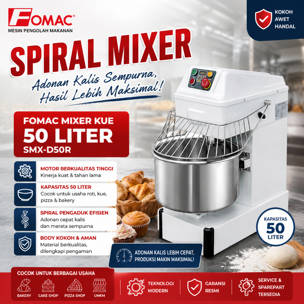 FOMAC MIXER KUE 54 LITER / SPIRAL MIXER (FOMAC) SMX-D50R