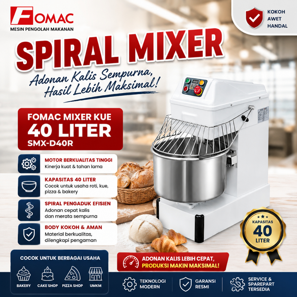 FOMAC MIXER KUE 40 LITER / SPIRAL MIXER (FOMAC) SMX-D40R