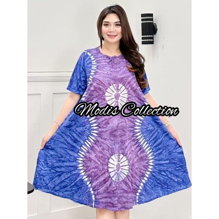 Daster Kaos Jumbo Payung Ld 120 cm Panjang Baju Selutut Lengan Pendek Dada Tali Depan Tidak Busui Ba