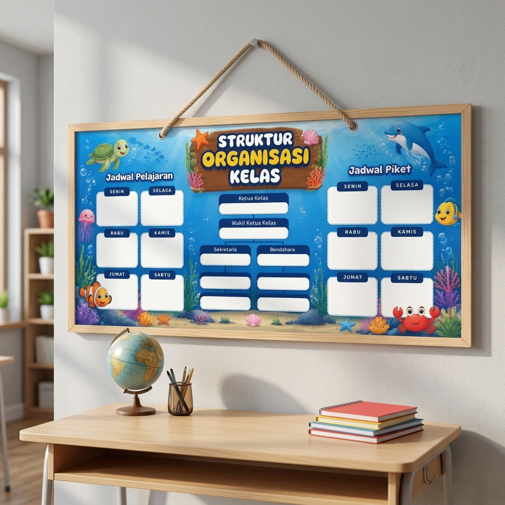 Poster Struktur Organisasi Kelas Anak [Tema] - Dekorasi Dinding Kelas Aesthetic