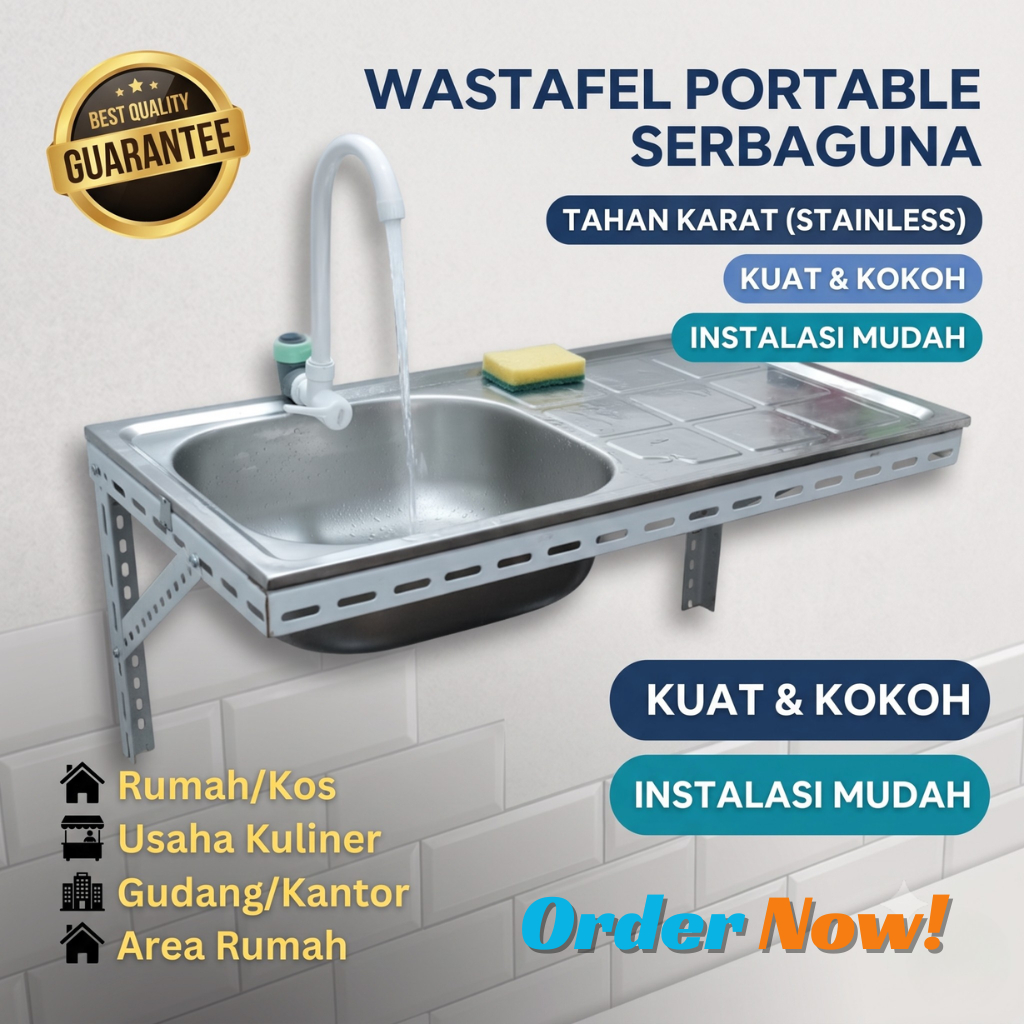 Set Wastafel Kitchen Sink Bak Cuci Piring Cuci Minimalis Gantung Praktis Portable 50,75 & 96