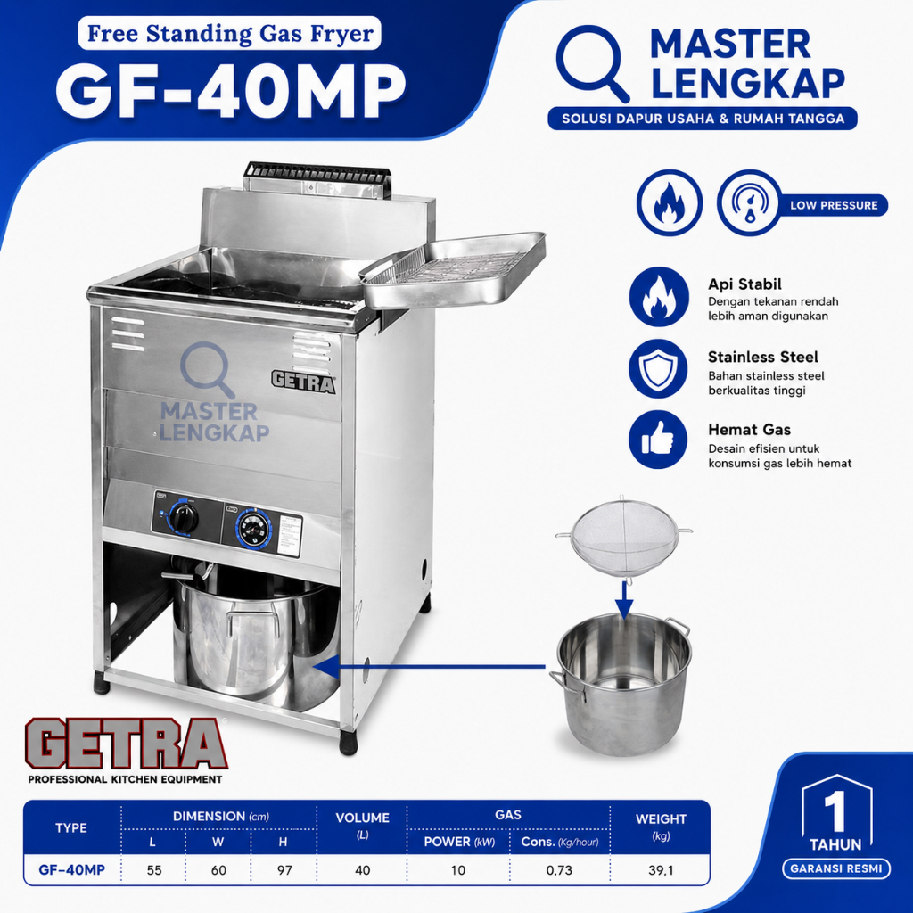 GETRA FREE STANDING FRYER GAS GF-40-MP DEEP FRYER GF40MP THERMOSTAT