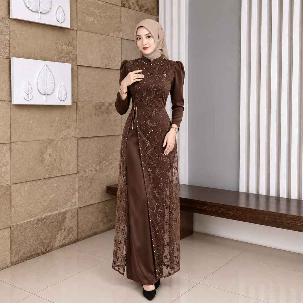 Floreta Dress Satin silk Velvet Kombinasi Brokat - Dress Elegan mewah - Gaus pesta bridesmaid - dres