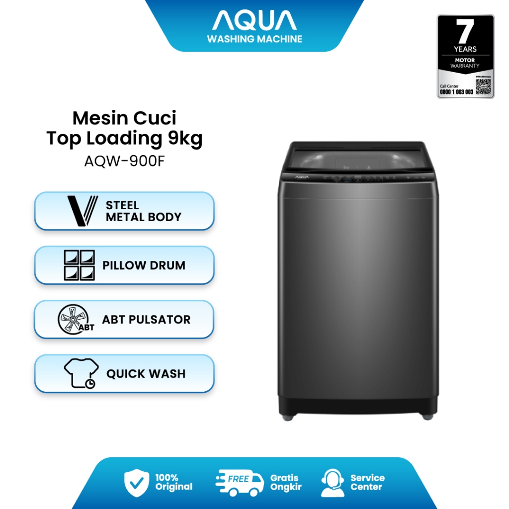 AQUA Mesin Cuci Top Loading 7Kg / 8Kg / 9 Kg  - AQUA AQW-79DD / AQUA AQW-87DD(BK) / AQUA AQW-900F - 